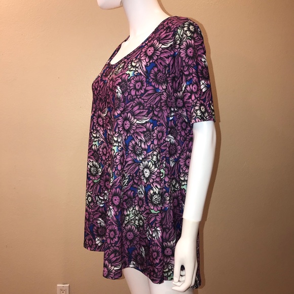 Lularoe Perfect T Tunic Womens Size Small Purple Floral Short Sleeve Relaxed Fit - Picture 9 of 13